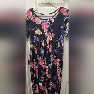 Bombom Dress, Sz S, Gray w/pink, Blie, Yellow Flowers